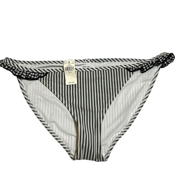 NWT Aerie American Eagle Seersucker Stripe Ruffle Bikini Bottom Black White Sz S - Picture 1 of 6